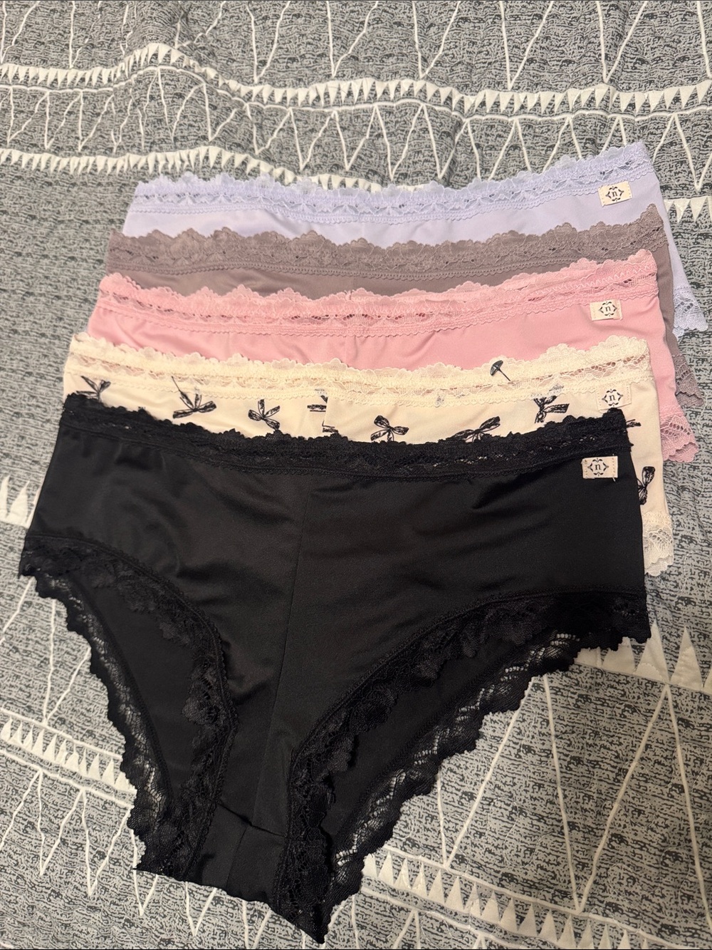 Nanette Lepore Lace Trim Bikini Panty Set in Black, Cream, Pink, Mauve, Lavender